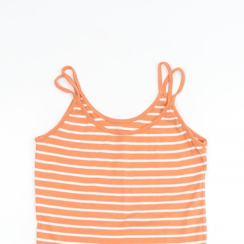 BHS Womens Orange Striped 100% Cotton Basic Tank Size 10 Round Neck