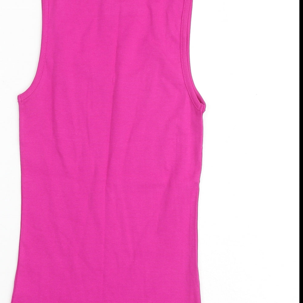 Marks and Spencer Womens Pink 100% Cotton Basic Tank Size 10 Round Neck