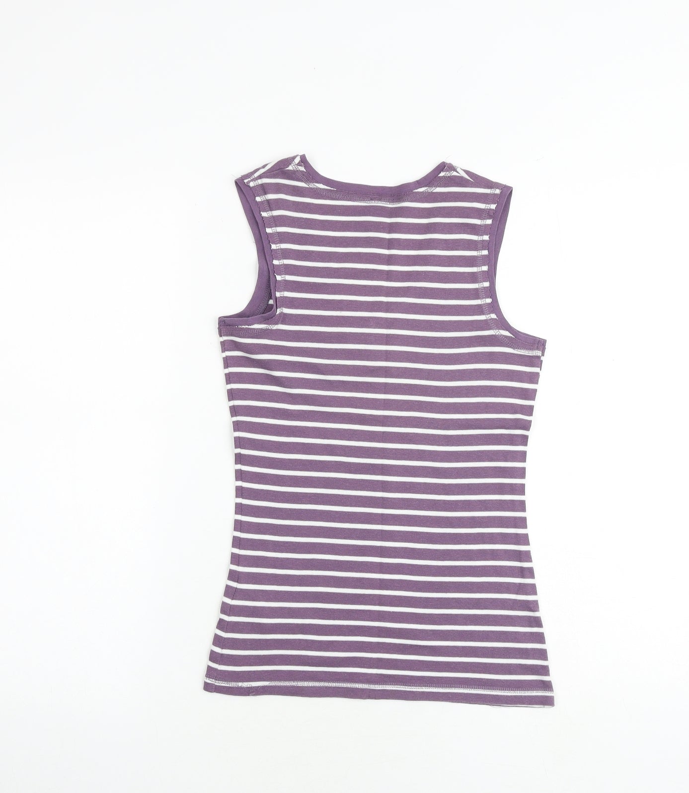 Marks and Spencer Womens Purple Striped 100% Cotton Basic Tank Size 8 V-Neck