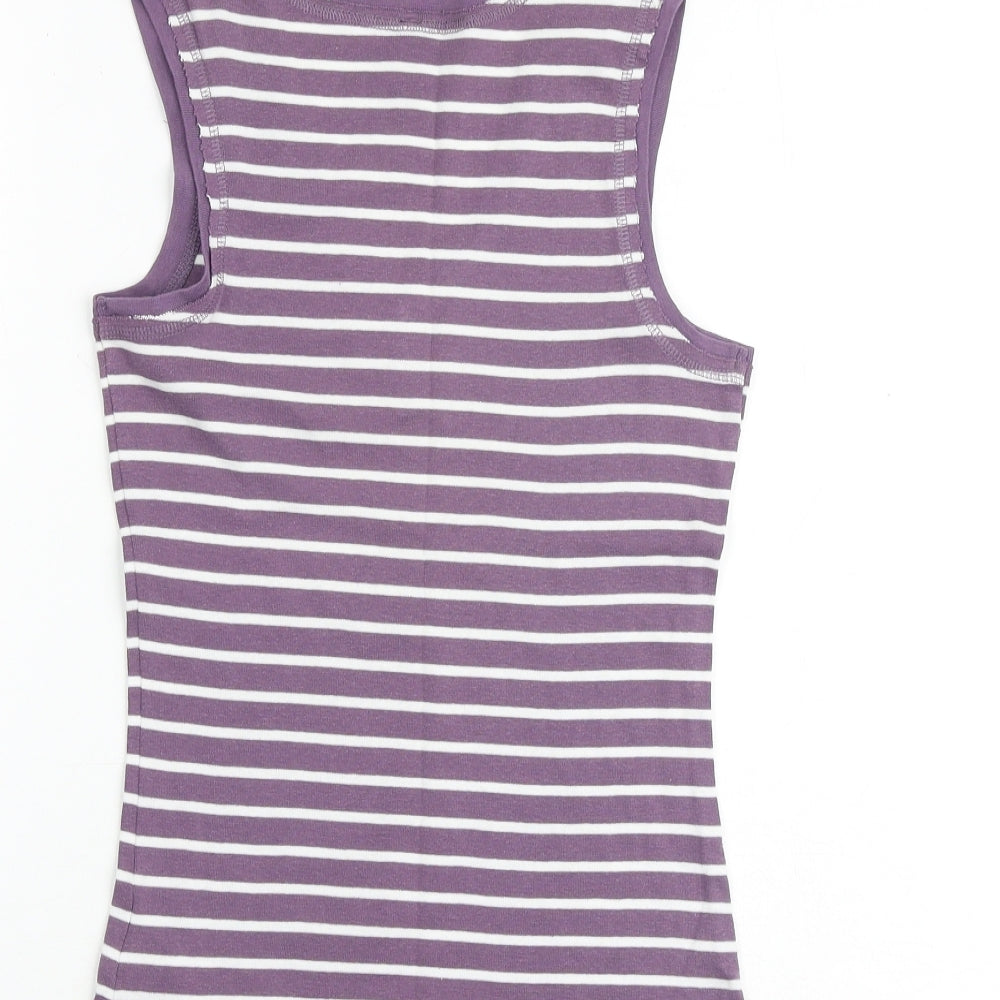 Marks and Spencer Womens Purple Striped 100% Cotton Basic Tank Size 8 V-Neck