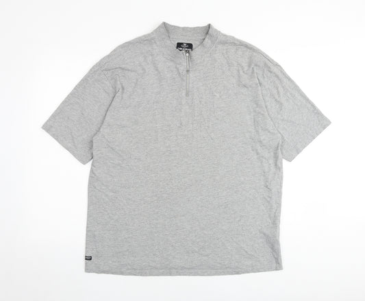 Threadbare Mens Grey Cotton T-Shirt Size L Mock Neck