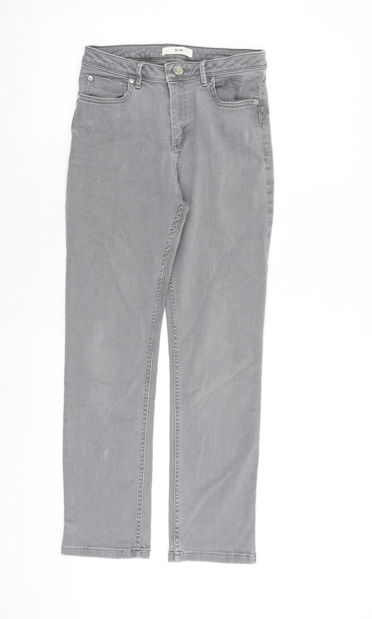 Per Una Womens Grey Cotton Straight Jeans Size 26 in L27 in Regular Zip