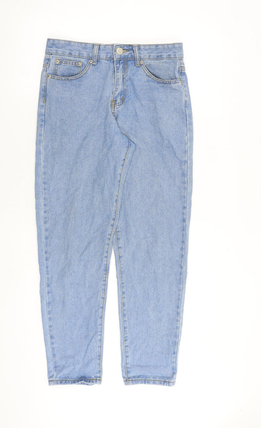 PRETTYLITTLETHING Womens Blue Cotton Tapered Jeans Size 8 L29 in Regular Zip