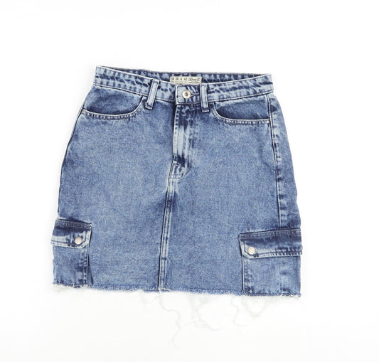 Denim & Co. Womens Blue Cotton Cargo Skirt Size 10 Zip