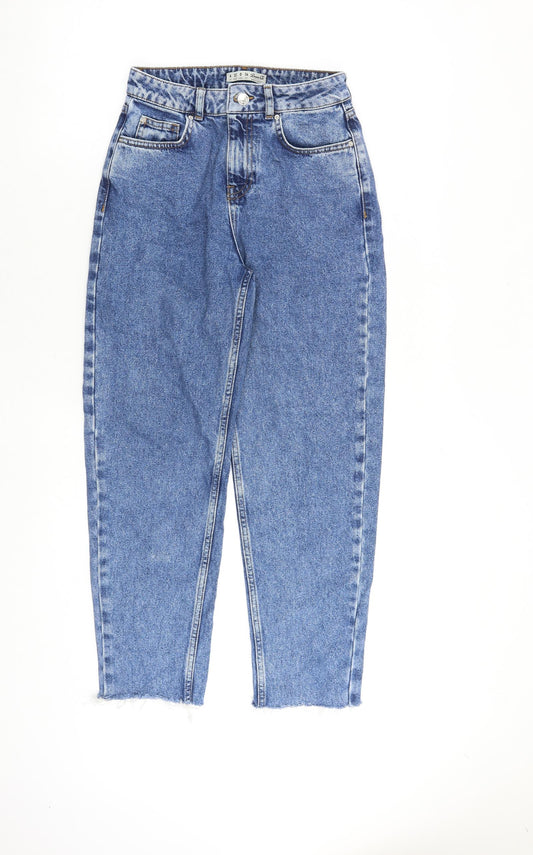 Denim & Co. Womens Blue Cotton Tapered Jeans Size 4 L26 in Regular Zip - Frayed Hem