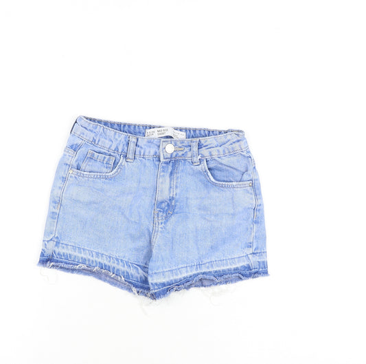 Denim & Co. Girls Blue Cotton Hot Pants Shorts Size 9-10 Years Regular Zip