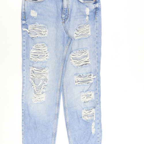 Bershka Womens Blue Cotton Straight Jeans Size 8 L26 in Regular Zip