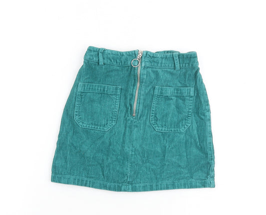 Marks and Spencer Girls Green 100% Cotton Straight & Pencil Skirt Size 8-9 Years Regular Zip