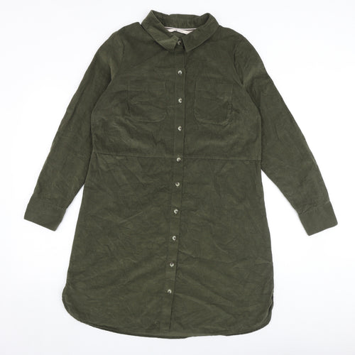 TU Womens Green 100% Cotton Shirt Dress Size 14 Collared Button