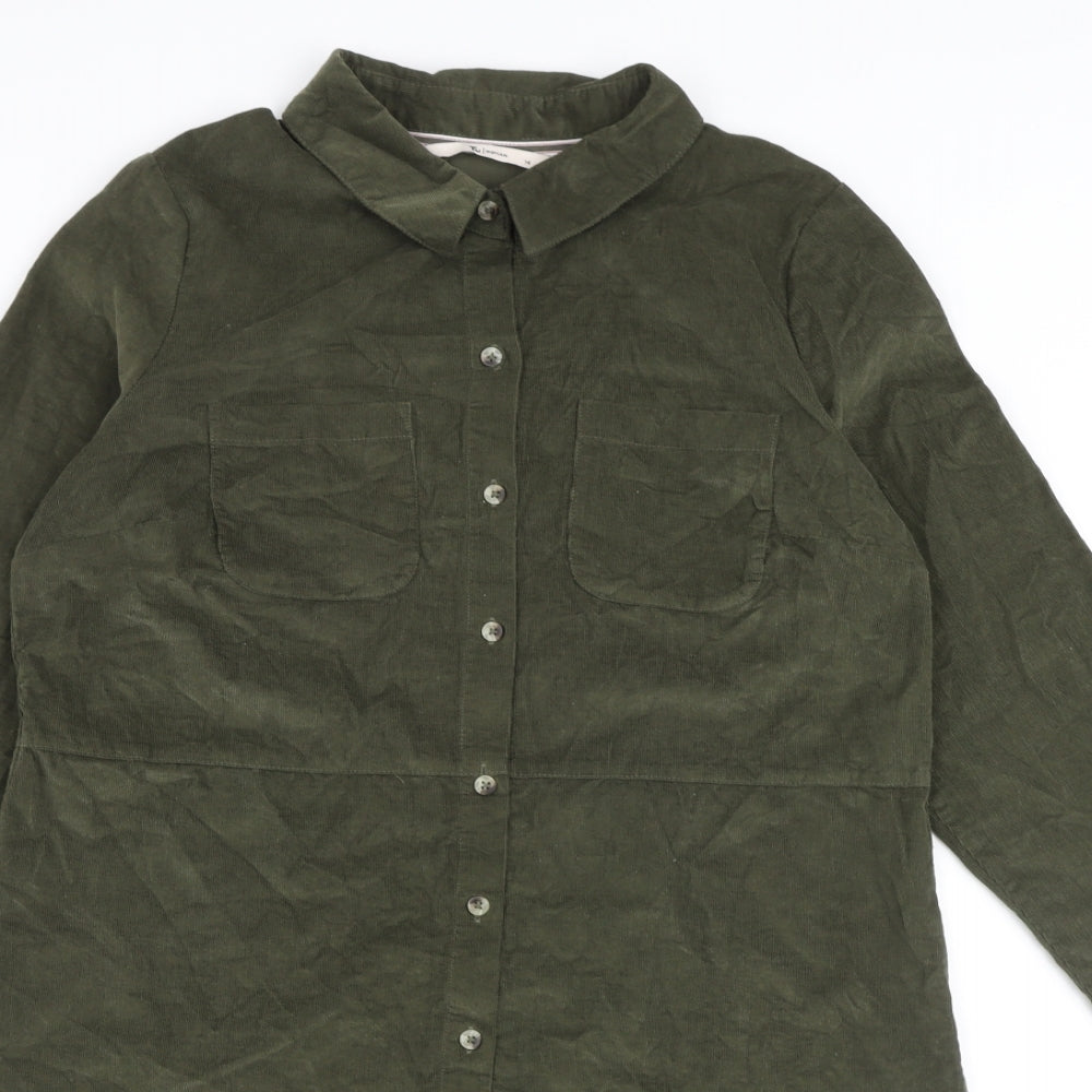 TU Womens Green 100% Cotton Shirt Dress Size 14 Collared Button