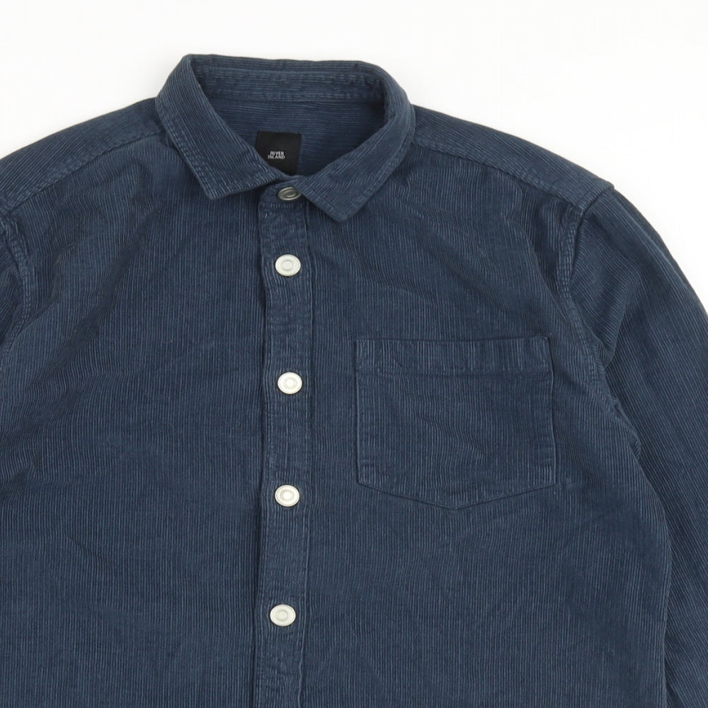 River Island Mens Blue Cotton Button-Up Size S Collared Button