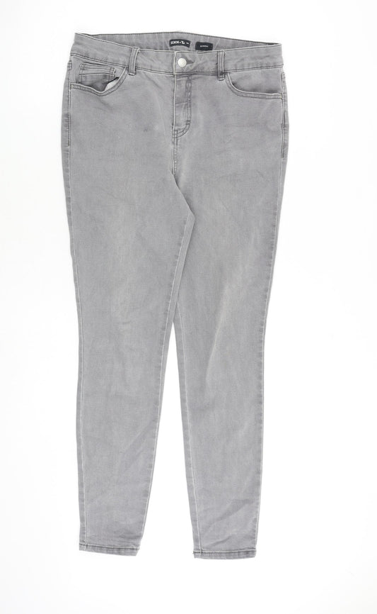 TU Womens Grey Cotton Skinny Jeans Size 12 L28 in Slim Zip