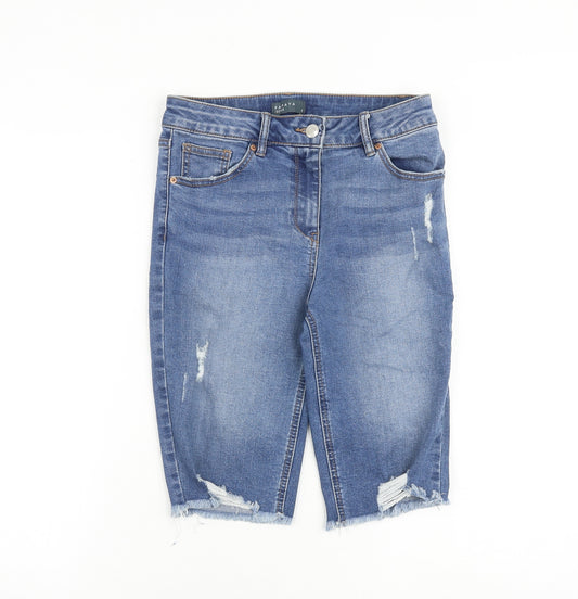 Papaya Womens Blue Cotton Skimmer Shorts Size 8 Regular Zip - Raw Hems