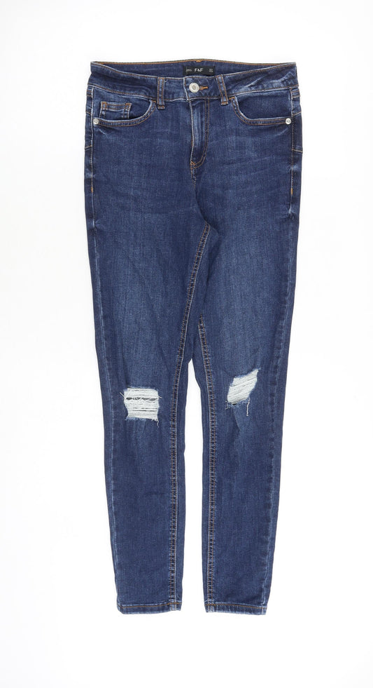 F&F Womens Blue Cotton Skinny Jeans Size 8 L27 in Slim Zip