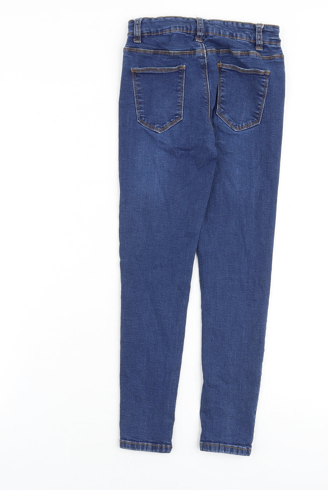 Denim & Co. Girls Blue Cotton Skinny Jeans Size 9-10 Years L23 in Regular Zip