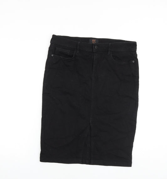 F&F Womens Black Cotton Straight & Pencil Skirt Size 14 Zip