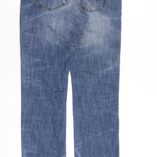 Enzo Mens Blue Cotton Straight Jeans Size 30 in L34 in Regular Zip