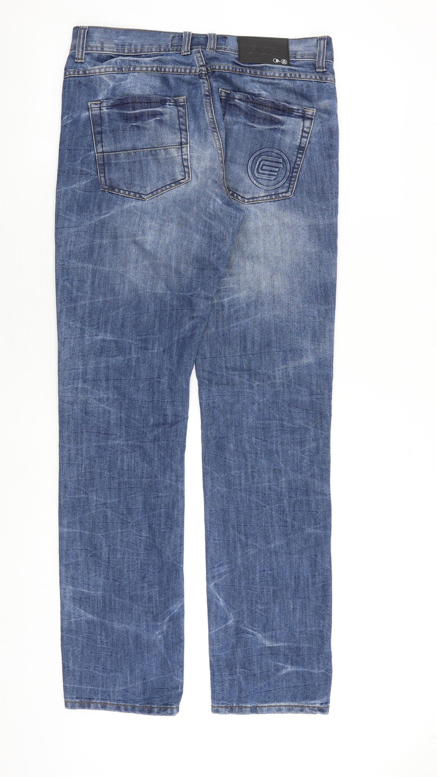 Enzo Mens Blue Cotton Straight Jeans Size 30 in L34 in Regular Zip