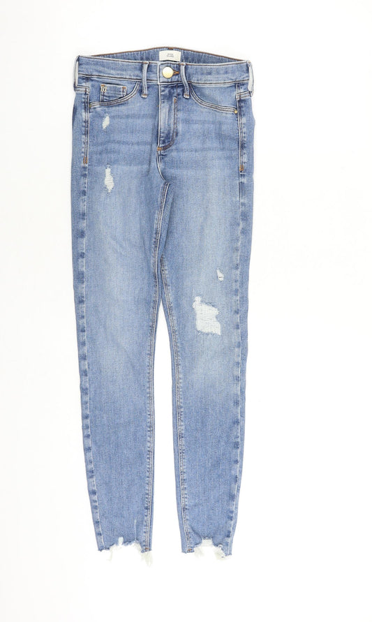 River Island Womens Blue Cotton Skinny Jeans Size 6 L26 in Regular Zip