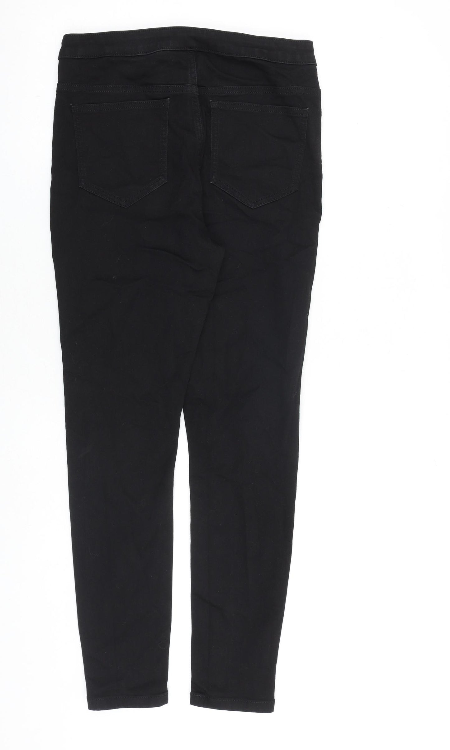 Marks and Spencer Womens Black Cotton Skinny Jeans Size 12 L28 in Extra-Slim Zip