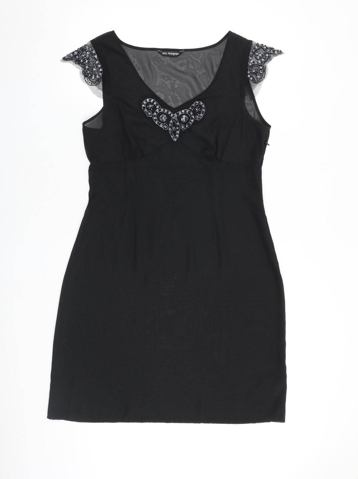 Autograph Womens Black Polyester Shift Size 14 V-Neck Zip