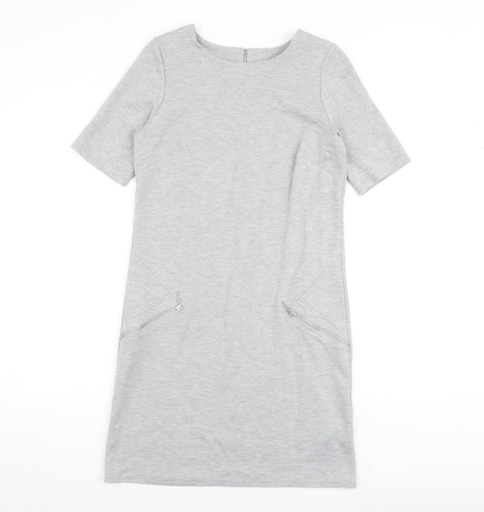 Wallis Womens Grey Polyester Shirt Dress Size 8 Round Neck Zip