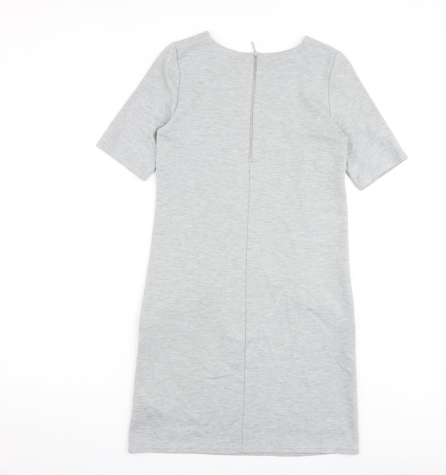 Wallis Womens Grey Polyester Shirt Dress Size 8 Round Neck Zip
