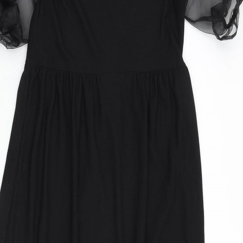 New Look Womens Black Polyester A-Line Size 10 Round Neck Pullover - Sheer Sleeves