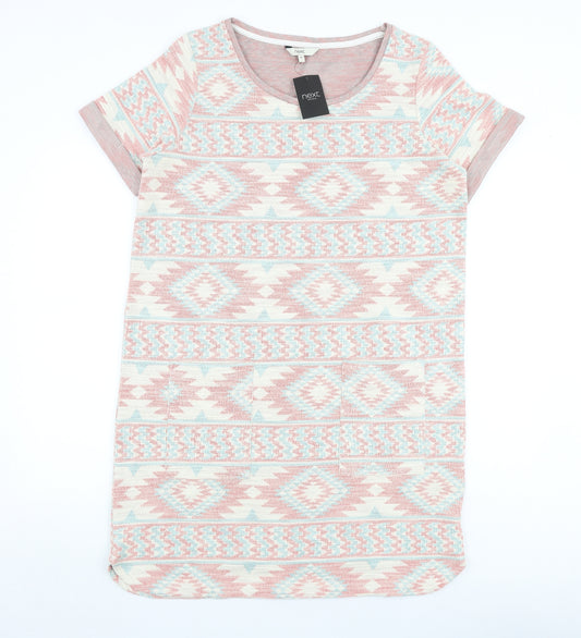 NEXT Womens Multicoloured Geometric Cotton T-Shirt Dress Size 16 Round Neck Pullover