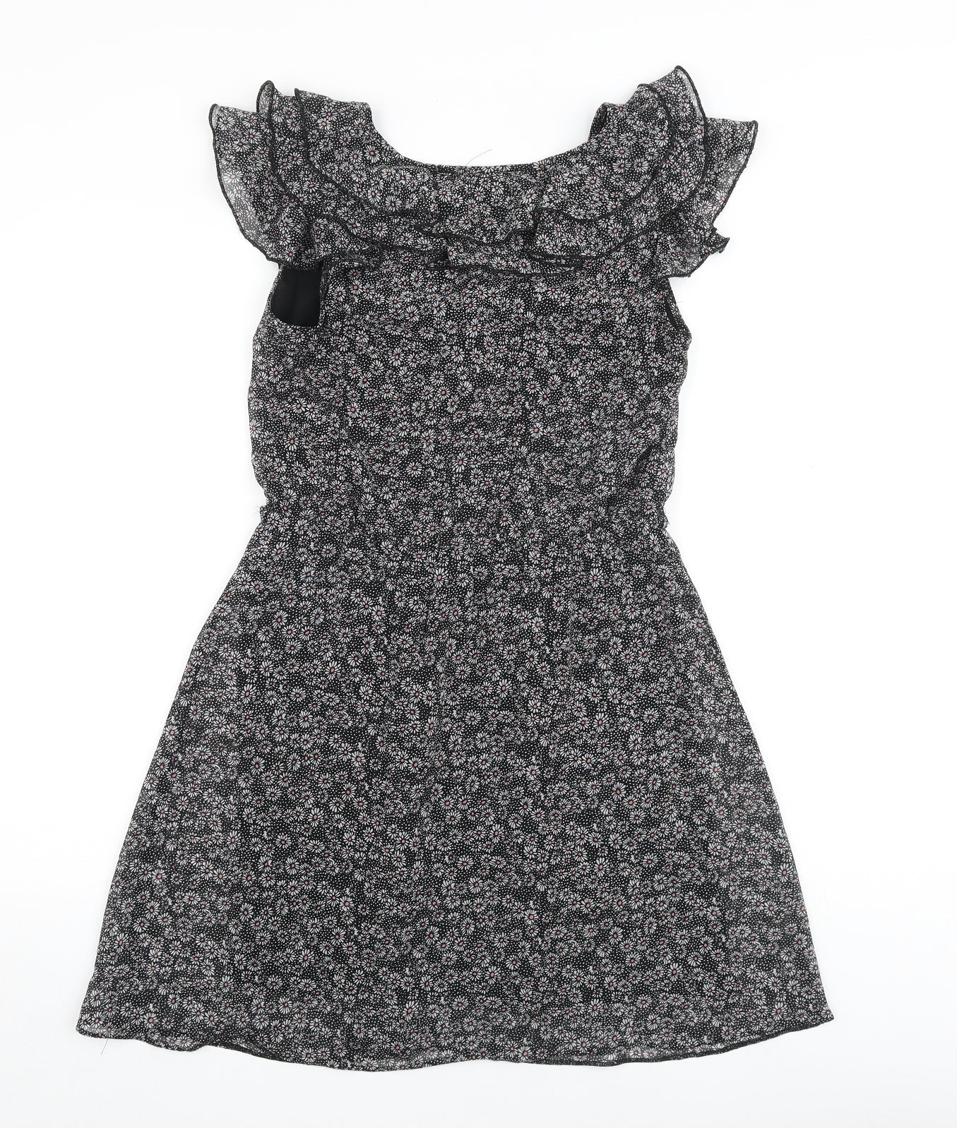 Billie Blossom Womens Black Geometric Polyester A-Line Size 6 V-Neck Zip