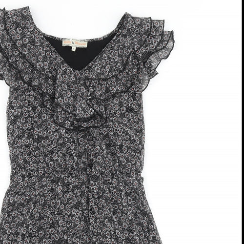 Billie Blossom Womens Black Geometric Polyester A-Line Size 6 V-Neck Zip