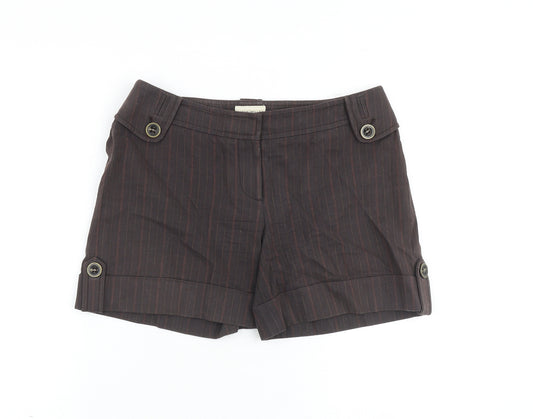 Karen Millen Womens Brown Striped Cotton Basic Shorts Size 8 Regular Zip