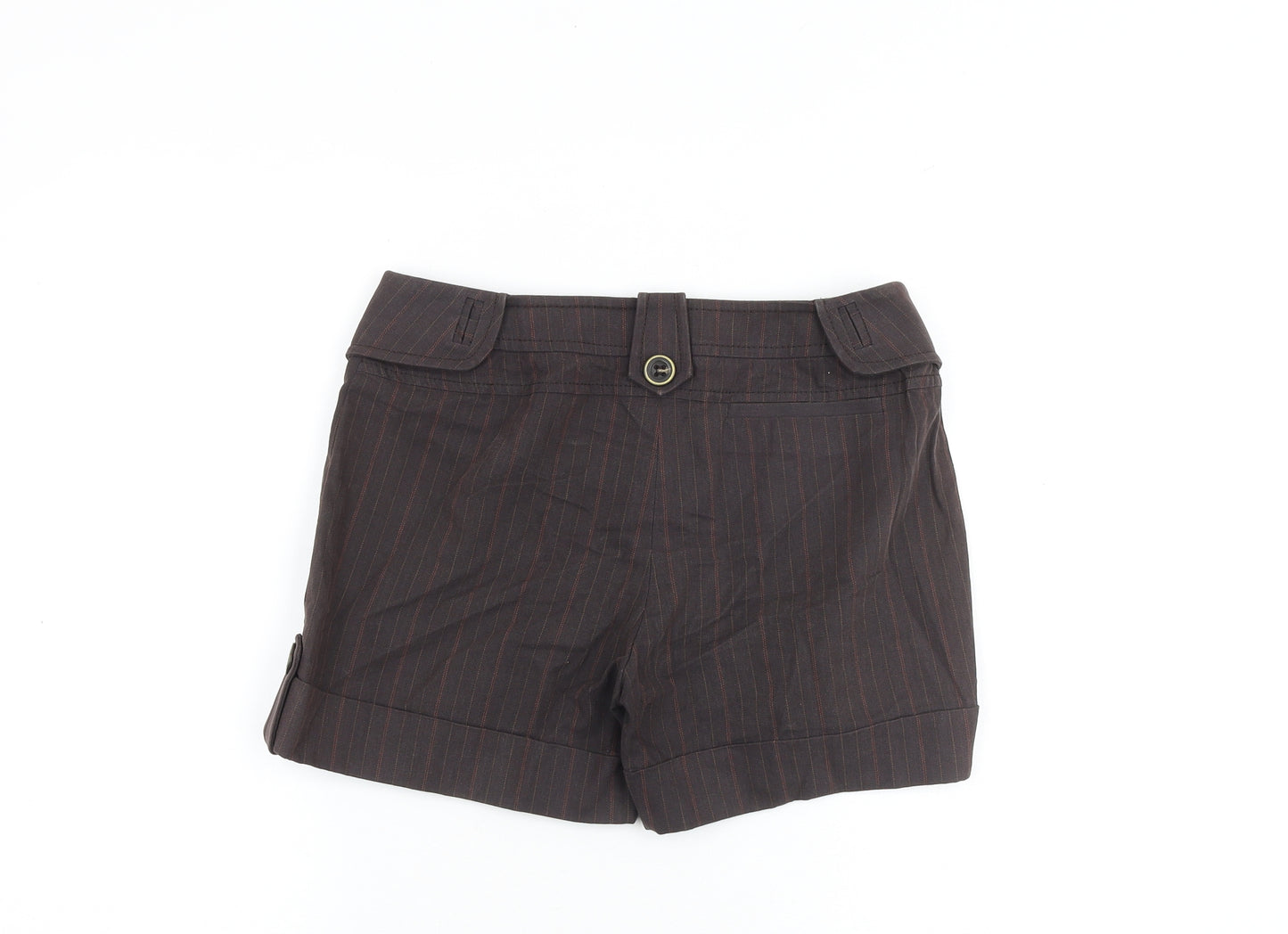 Karen Millen Womens Brown Striped Cotton Basic Shorts Size 8 Regular Zip