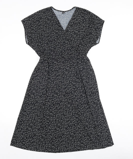 Uniqlo Womens Black Geometric Polyester A-Line Size XS V-Neck Pullover