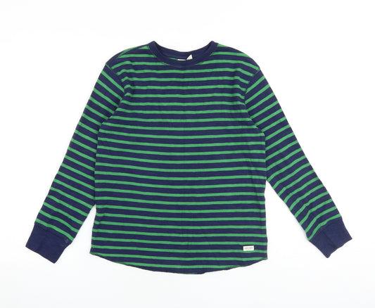 Gap Boys Green Striped 100% Cotton Basic T-Shirt Size XL Crew Neck Pullover