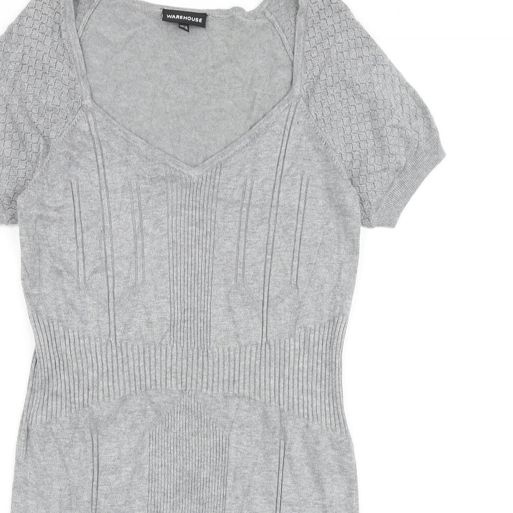 Warehouse Womens Grey Viscose Shift Size 14 V-Neck Pullover