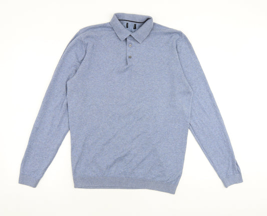 NEXT Mens Blue Collared Cotton Pullover Jumper Size M Long Sleeve