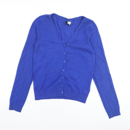 H&M Womens Blue V-Neck 100% Cotton Cardigan Jumper Size 10