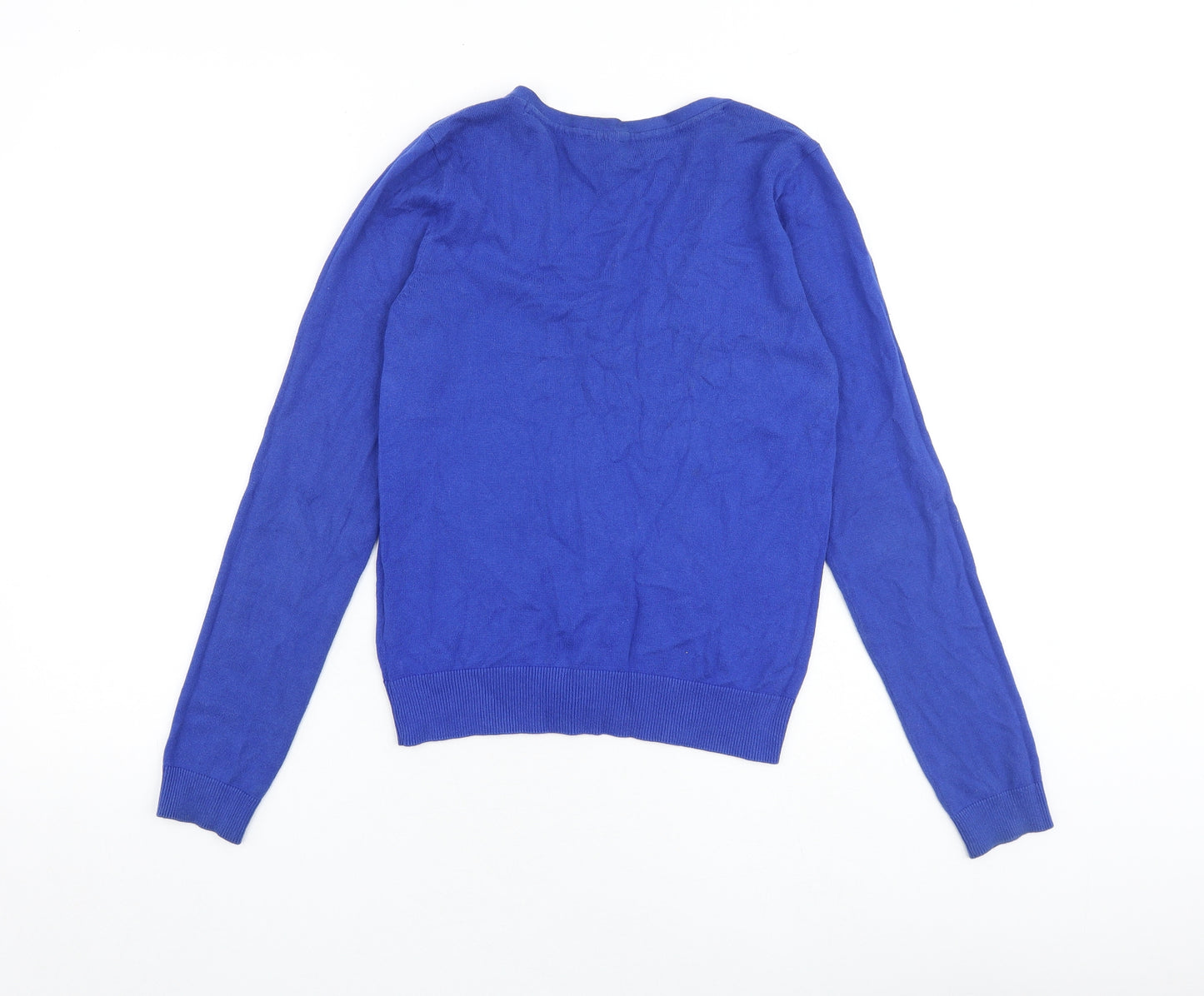 H&M Womens Blue V-Neck 100% Cotton Cardigan Jumper Size 10