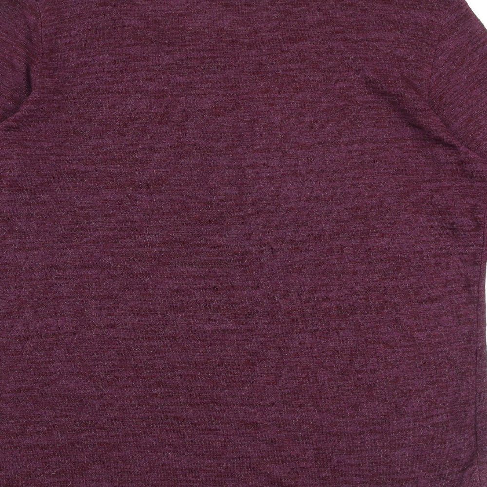 Marks and Spencer Womens Purple Geometric Cotton Basic T-Shirt Size 14 Round Neck