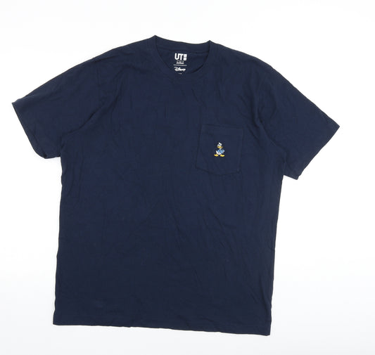 Uniqlo Mens Blue Cotton T-Shirt Size L Crew Neck - Donald Duck