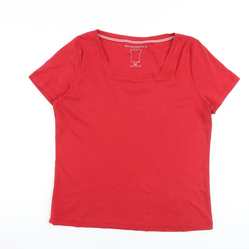 Bonmarché Womens Red 100% Cotton Basic T-Shirt Size M Square Neck