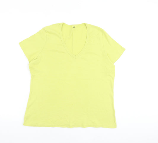Marks and Spencer Womens Yellow 100% Cotton Basic T-Shirt Size 22 V-Neck