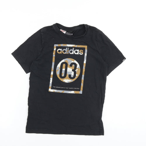 adidas Girls Black Cotton Basic T-Shirt Size 11-12 Years Crew Neck Pullover
