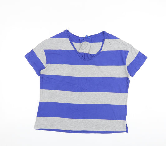 NEXT Womens Multicoloured Striped Viscose Basic T-Shirt Size 14 V-Neck