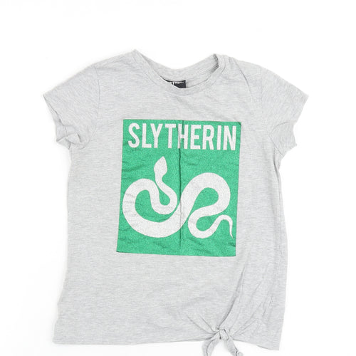 Harry Potter Girls Grey Cotton Basic T-Shirt Size 12 Years Crew Neck Pullover - Slytherin