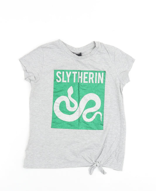 Harry Potter Girls Grey Cotton Basic T-Shirt Size 12 Years Crew Neck Pullover - Slytherin