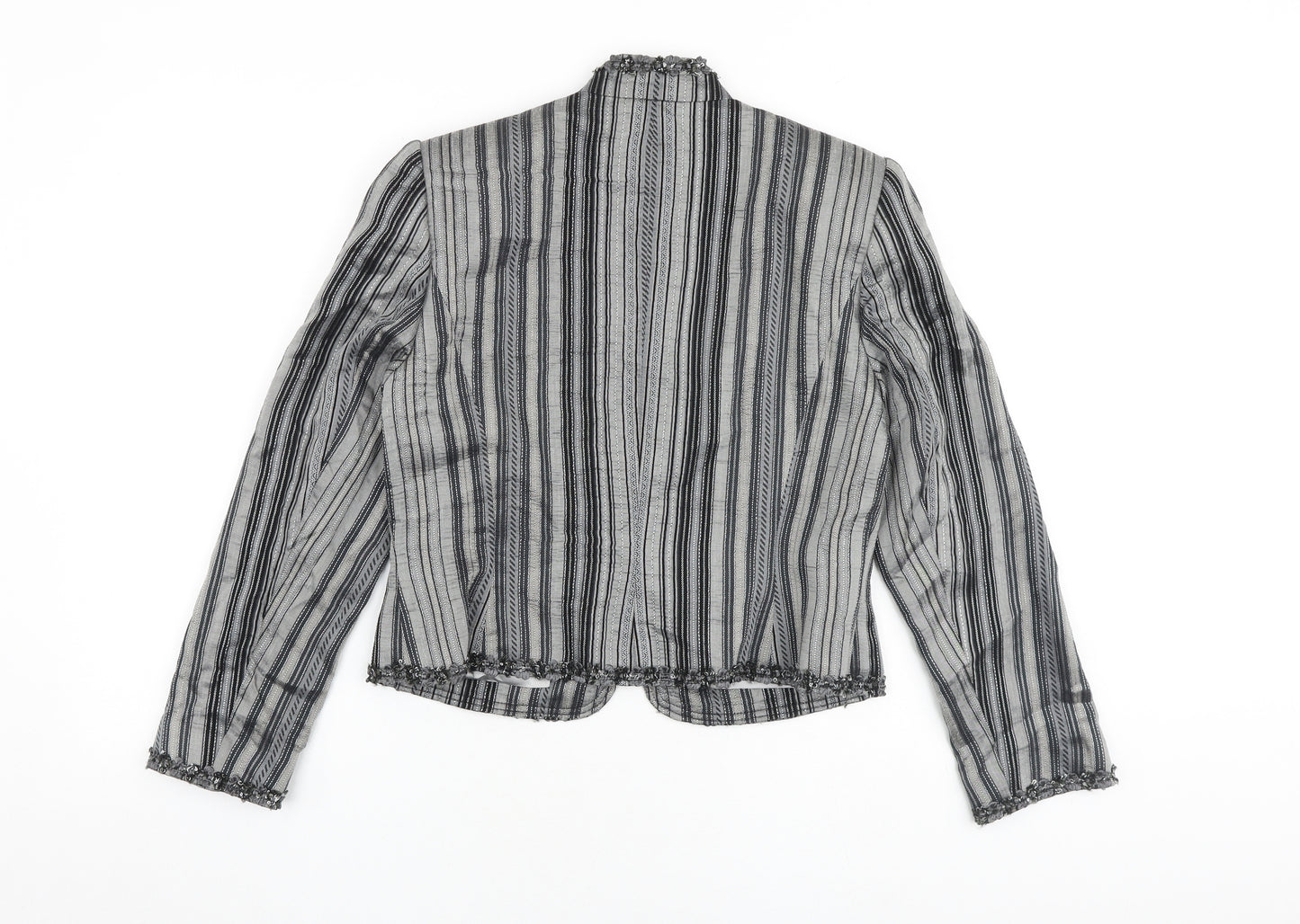 Minosa Womens Grey Striped Jacket Size 12 Hook & Eye