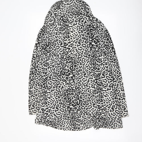 Izabel Womens Black V-Neck Animal Print Polyester Cardigan Jumper Size M - Leopard pattern