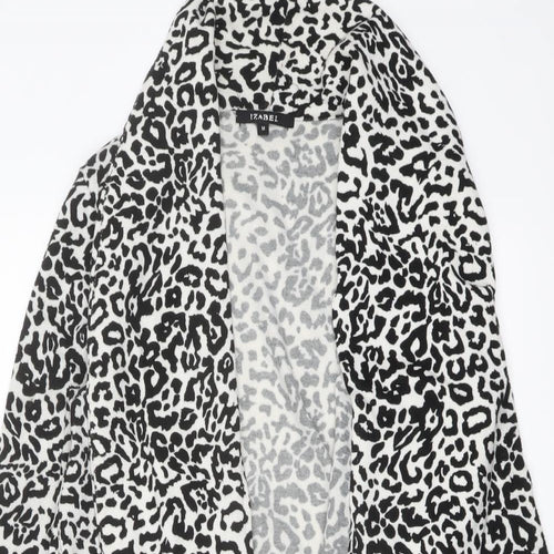 Izabel Womens Black V-Neck Animal Print Polyester Cardigan Jumper Size M - Leopard pattern